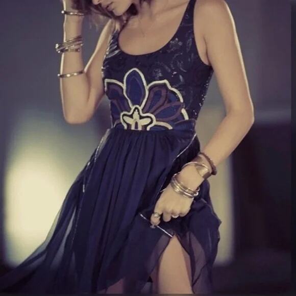 FREE PEOPLE LOTUS POND EMBELLISHED FIT & FLARE DRESS PURPLE NWOT Sz:XS Ret$400 - Picture 3 of 8